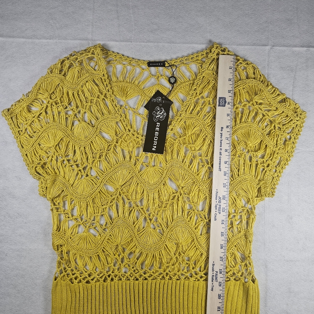 Reborn Mustard Yellow Crochet Women's Blouse Size Medium - Picture 4 of 5